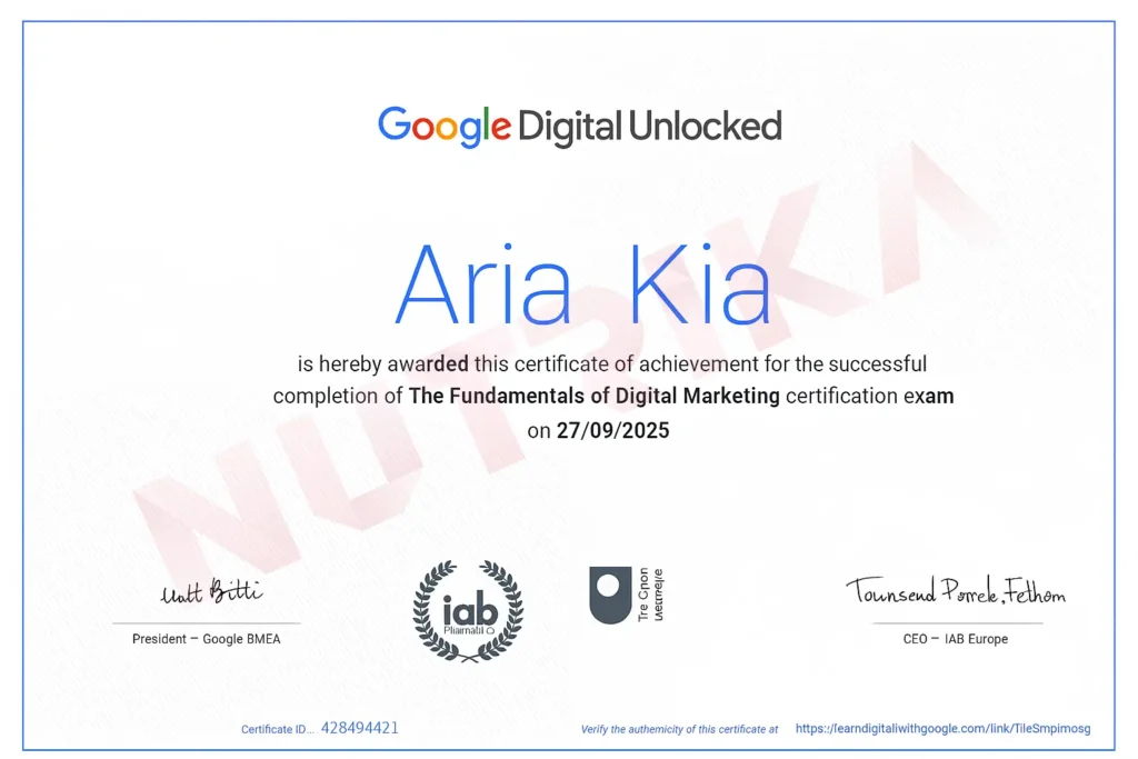 گواهی دیجیتال مارکتینگ پزشکی نوتریکا